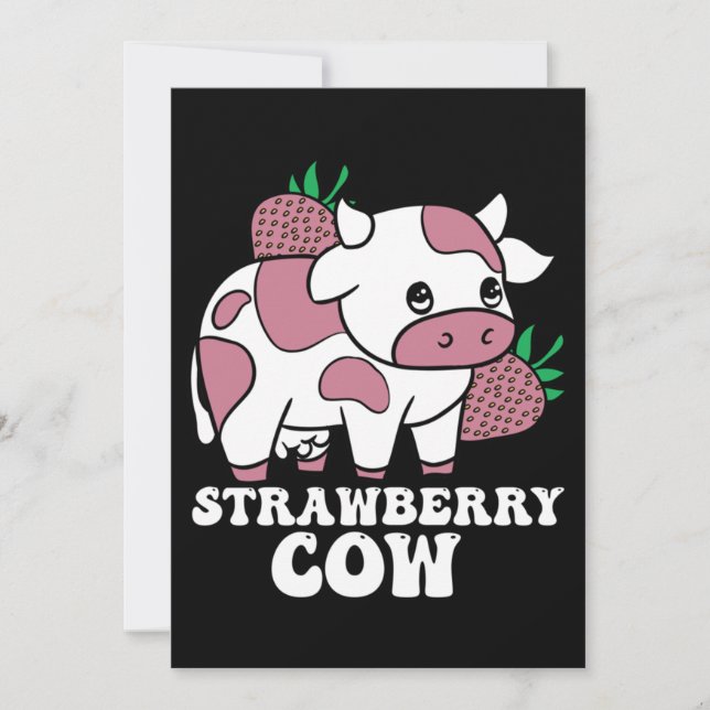 Invitación Kawaii Strawberry Cow Crazy Cow Lady Granja Animal (Anverso)