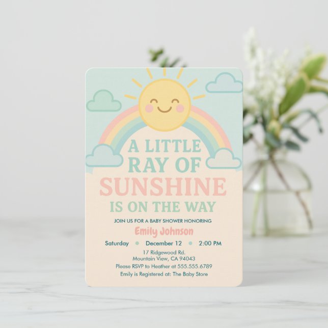 Invitación Kawaii Sun Ray de Sunshine Pastel Baby Shower (Anverso de pie)