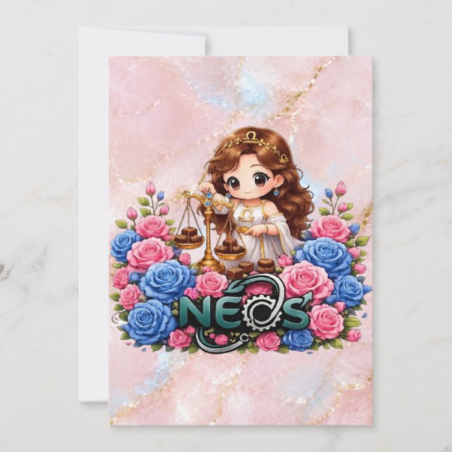 Invitación Kawaii Zodiaco Neos Libra (Anverso)