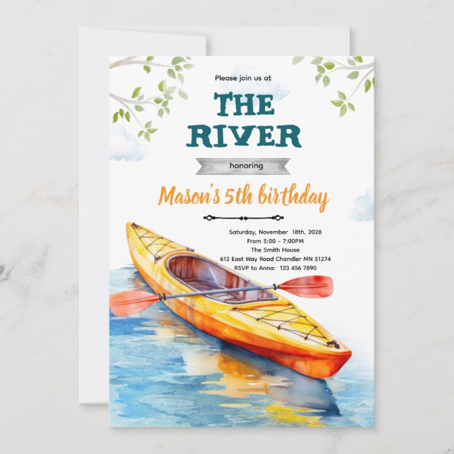Invitación Kayaks birthday party invitation (Anverso)