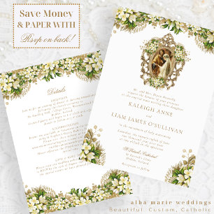 Invitación Kayleigh Vintage White Floral Catholic Boda