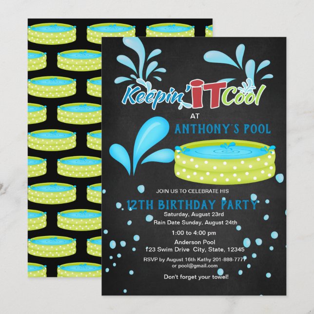 Invitación Keep'n él cumpleaños de la fiesta en la piscina de (Anverso / Reverso)