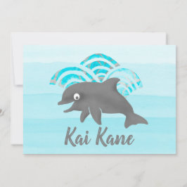 Invitación Keiki Watercolor Dolphin Wave