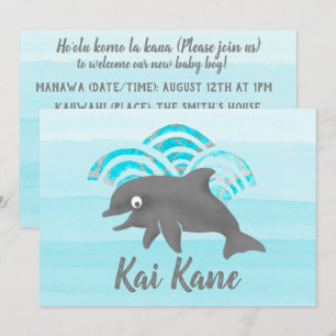 Invitación Keiki Watercolor Dolphin Wave