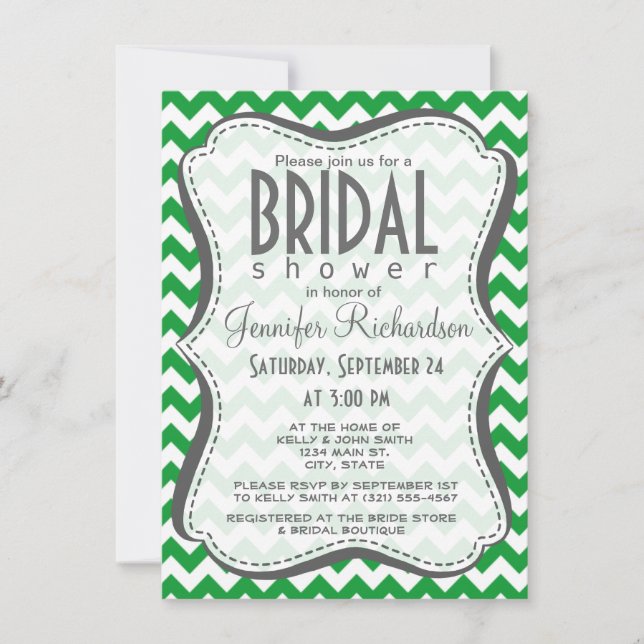 Invitación Kelly Green Chevron Stripes (Anverso)