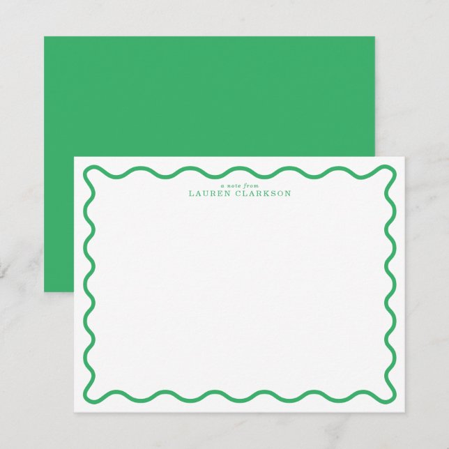 Invitación Kelly Green Modern Wavy Border Note Card (Anverso / Reverso)