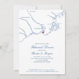 Invitación Kennebunkport Maine Map Navy Blue Rehearner