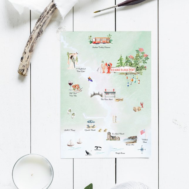 Invitación Kennebunkport Maine | Mapa Boda ilustrado (Subido por el creador)