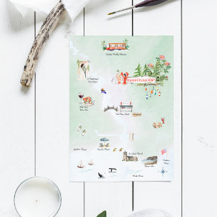 Invitación Kennebunkport Maine   Mapa de Boda Ilustrado 