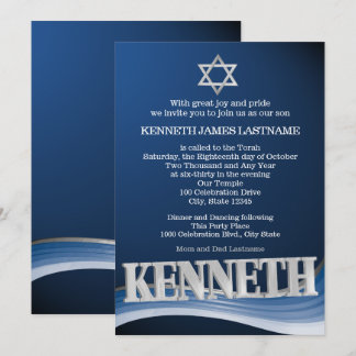 Invitación Kenneth Steel Wave Name Bar Mitzvah