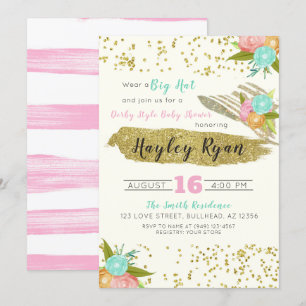 Invitación Kentucky Derby Big Gorra Pink & Mint Baby Shower