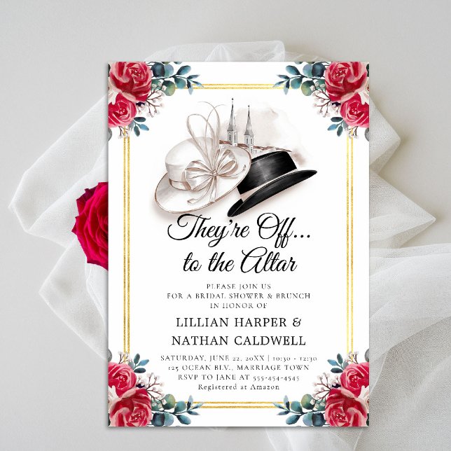 Invitación Kentucky Derby Boda Bridal Shower Doble Frame (kentucky derby bridal shower invitation red roses churchill spires horse racing theme faux gold)