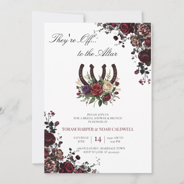 Invitación Kentucky Derby Bridal Shower Invitation Floral Hor (Anverso)