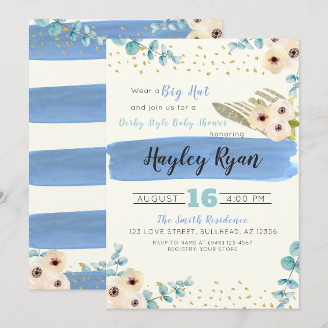 Invitación Kentucky Derby Gran Gorra Eucalyptus Boy Baby Show (Anverso / Reverso)