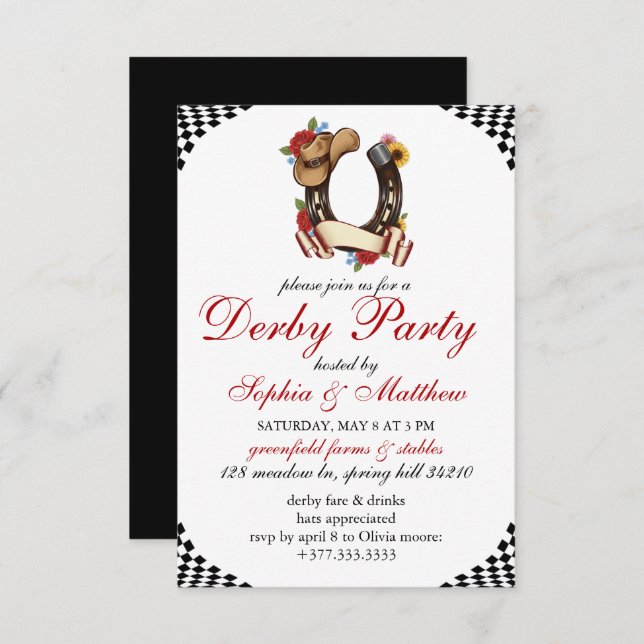 Invitación Kentucky Derby Horse Racing Themed Elegant Invite (Anverso / Reverso)