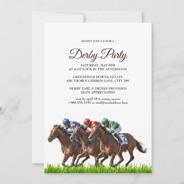Invitación Kentucky Derby Party Invitation Elegant Horse Race (Anverso)