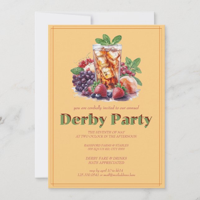 Invitación Kentucky Derby Party Invitation Mint Julep Drink H (Anverso)