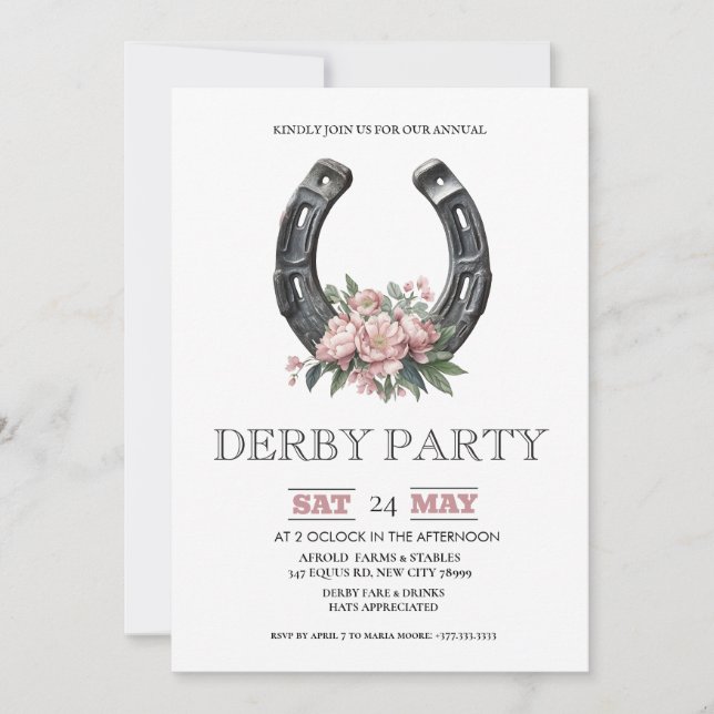 Invitación Kentucky Derby Party Invitation Silver Horseshoe P (Anverso)
