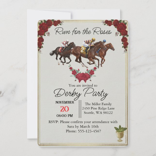 Invitación Kentucky Derby Run for the Roses Party Invite (Anverso)