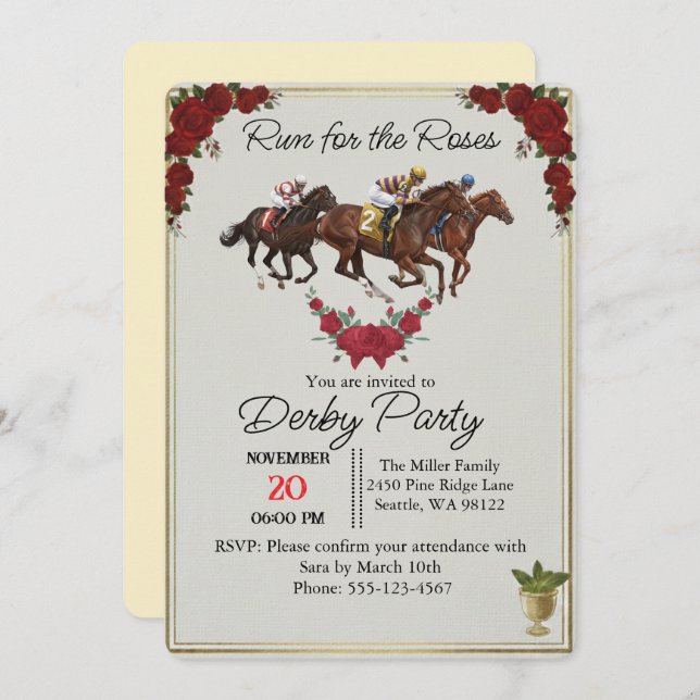 Invitación Kentucky Derby Run for the Roses Party Invite (Anverso / Reverso)
