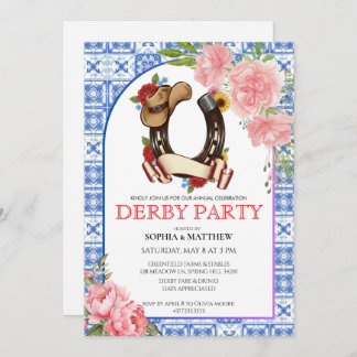 Invitación Kentucky Derby Wedding Invitation Floral Blue