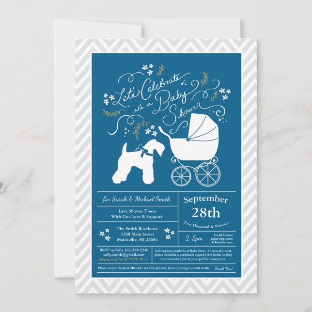 Invitación Kerry Blue Terrier Perro irlandés Baby Shower Blue (Anverso)