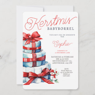 Invitación Kerstmis Luiertaart Rood Blauw Babyborrel