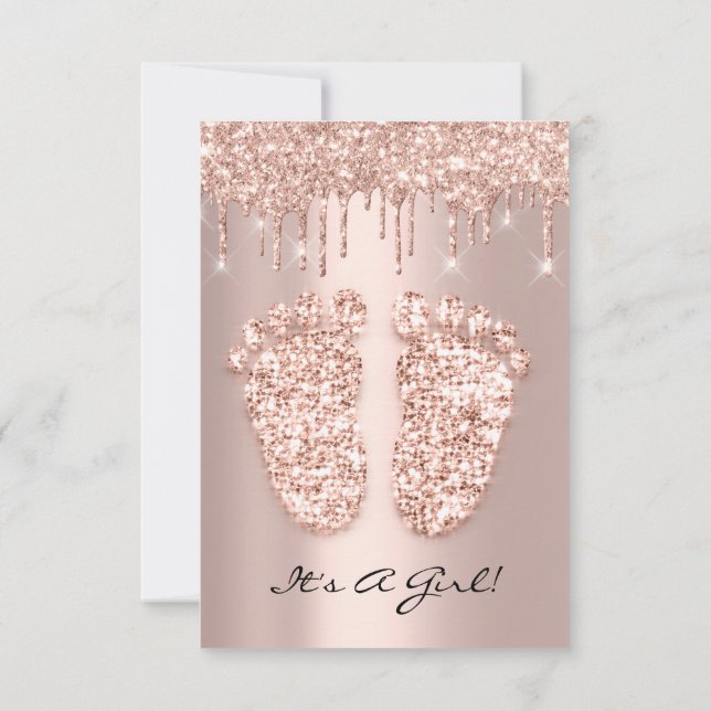 Invitación Kiara Event Drips Rosa Gold Baby Shower Feet (Reverso)