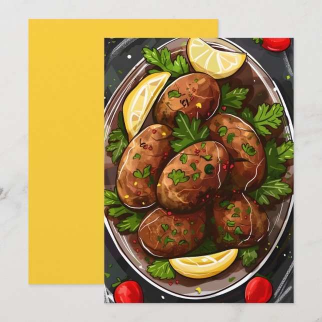 Invitación Kibbeh: Desluye comida árabe ك・Mediterráneo (Anverso / Reverso)