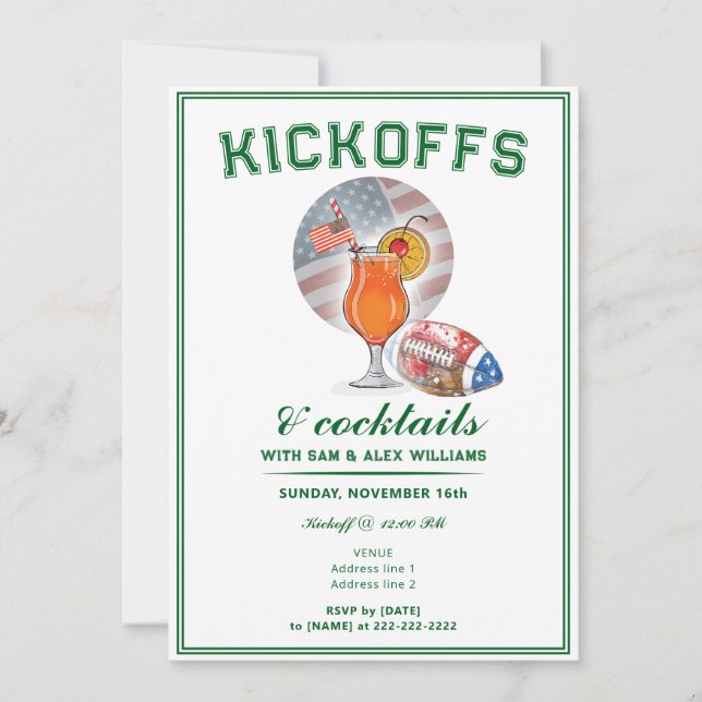 Invitación Kickoffs patrióticos y cócteles Día del Fútbol (Anverso)