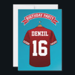 Invitación Kids American Football Jersey Burgandy Cumpleaños<br><div class="desc">Niños personalizados invitaciones norteamericanas para el cumpleaños de fútbol con un fondo azul frío y descolorido y una camiseta de fútbol americano morena y blanca que puedes personalizar con tu nombre y edad de tus hijos, al revés es un fútbol y los detalles de cumpleaños que se pueden personalizar para...</div>