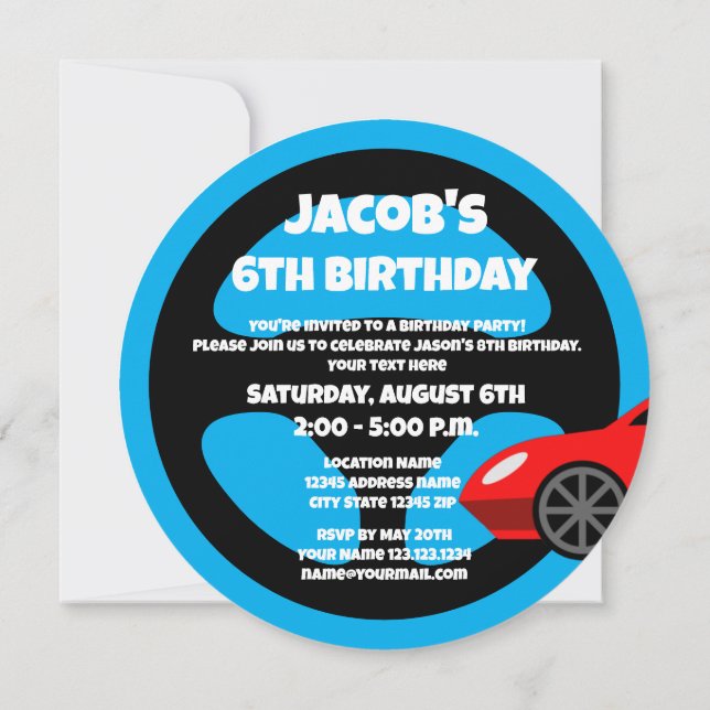 Invitación Kid's auto racing theme Birthday party invitations (Reverso)