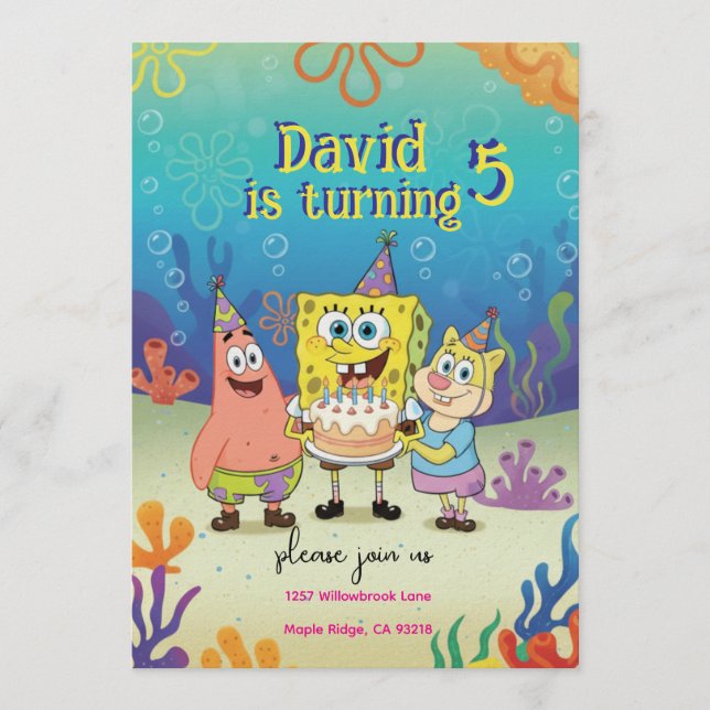Invitación Kids Birthday Invitation cute Cartoon Sponge Theme (Anverso)