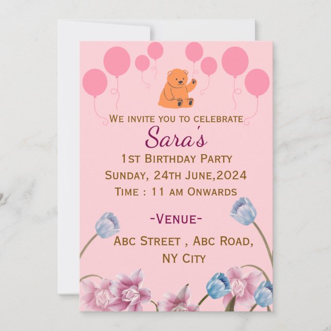 Invitación Kid's Birthday Invitations  (Anverso)