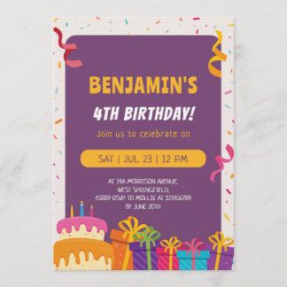 Invitación Kids Birthday Party Cake And Gifts Design Birthday