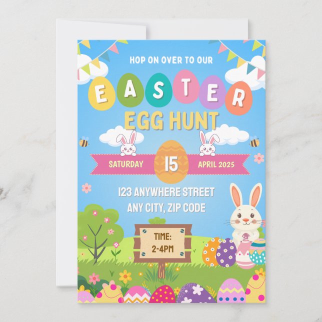 Invitación Kids Colorful Easter Egg Hunt Invitation (Anverso)