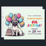 Invitación Kids Colorful Pug Tema Cumpleaños<br><div class="desc">Haga que la celebración de cumpleaños de su hijo sea inolvidable con la invitación de cumpleaños de nuestros niños. Diseñada para deleitar a los huéspedes, esta invitación incluye un lindo pug rodeado de brillantes globos multicolores de arcoiris, perfecto para cualquier fiesta de cumpleaños. Ya sea que esté planeando una fiesta...</div>