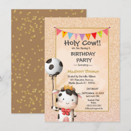 Invitación Kids Cute Cow Chicas Purpurina Fiesta de Cumpleaño