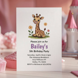 Invitación Kids Cute Giraffe Jungle Birday Party
