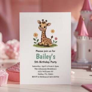 Invitación Kids Cute Giraffe Jungle Birday Party