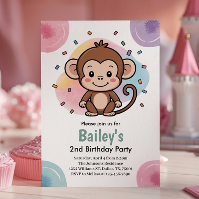 Invitación Kids Cute Monkey Jungle Birthday Party (Subido por el creador)