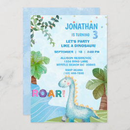 Invitación Kids Dinosaur T Rex Birday Party