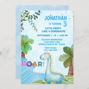 Invitación Kids Dinosaur T Rex Birday Party