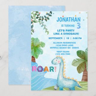 Invitación Kids Dinosaur T Rex Birday Party