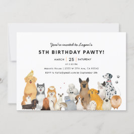 Invitación Kids Dog Puppy 5thPawty Fiesta de Cumpleaños Invit