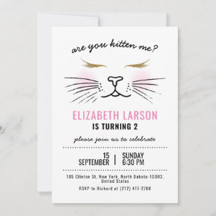 Invitación Kids Funny Kitty Kitten Face Birday Party