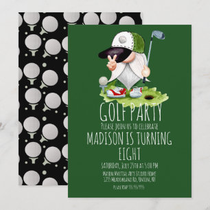 Invitación Kids Golf Balls Gnome Birthday Party