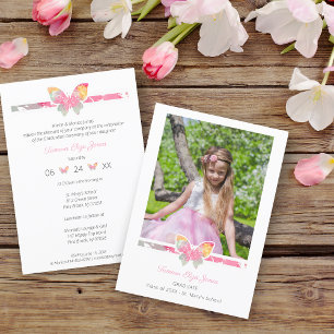 Invitación Kids Graduation Ceremony Colorful Butterfly Photo
