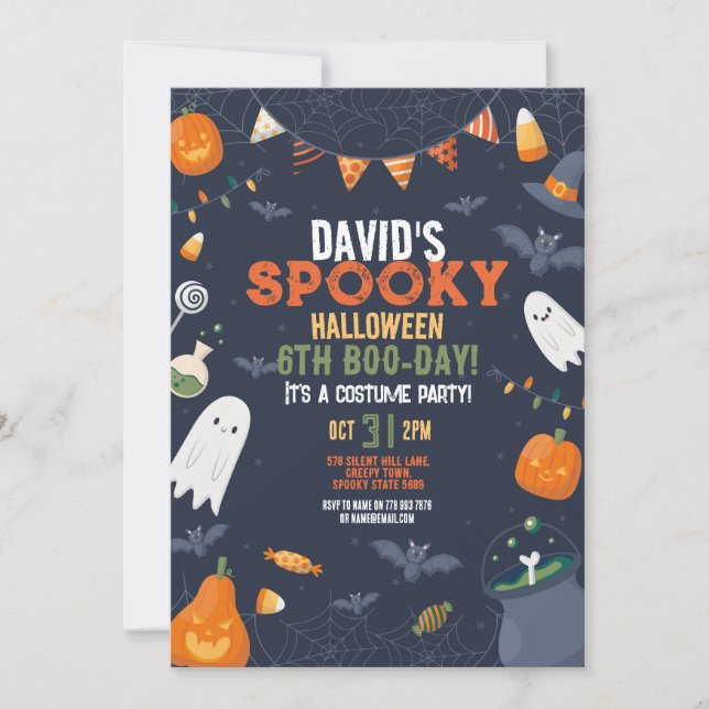 Invitación Kids Halloween Birday Party Bombardea Fantasma (Anverso)