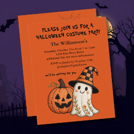 Invitación Kids Halloween Cute Pumpkin Ghost Costume Party